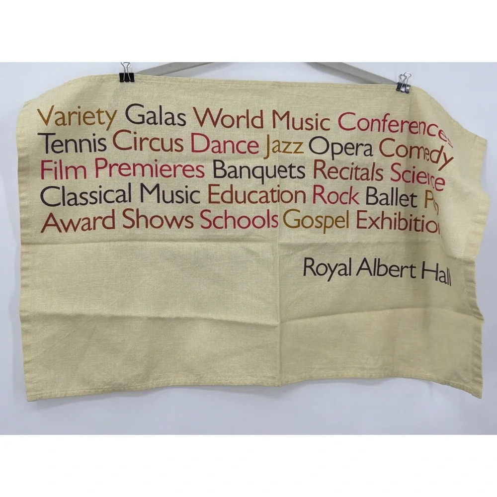 Royal Albert Hall London Souvenir Tea Towel 100% Linen Union Made in UK Cream